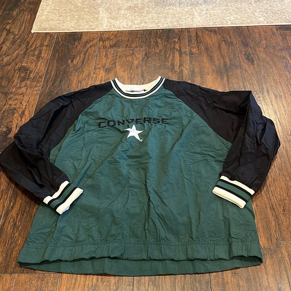Vintage Converse Pullover Windbreaker Track Jacket XL Green/Black USA!!! EuC‎